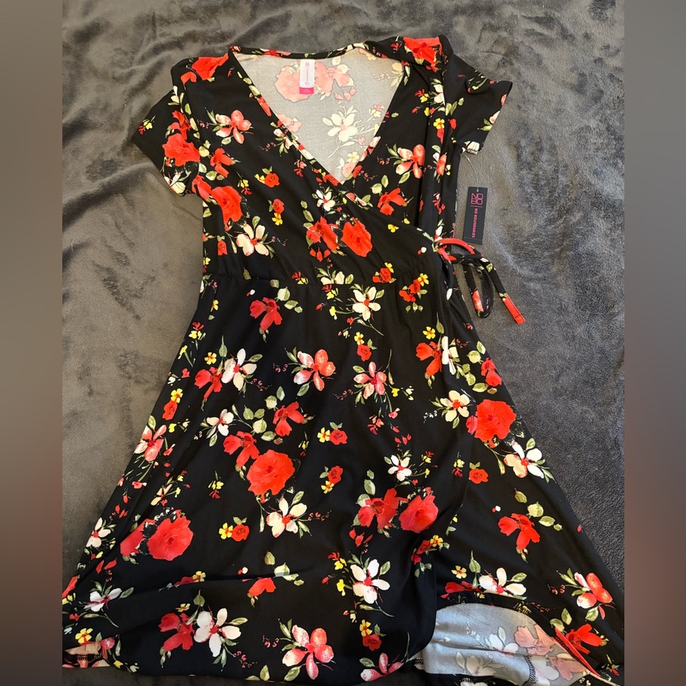 Floral Faux Wrap Dress